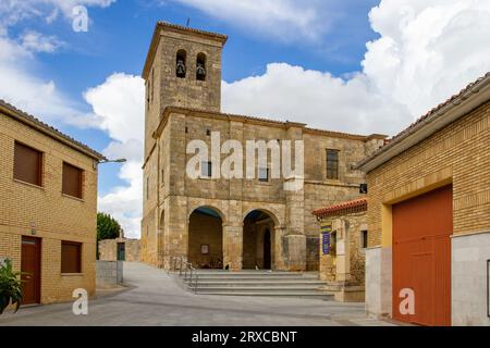 The parish church of San Roman in the Spanish village of Hornillos del Camino, on the Camino de Santiago the way of St James Stock Photo