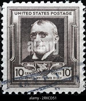 American poet James Whitcomb Riley, with his autograph. Photogravure ...