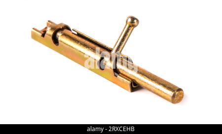Yellow metal door latch isolated on white background Stock Photo