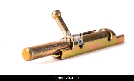 Yellow metal door latch isolated on white background Stock Photo