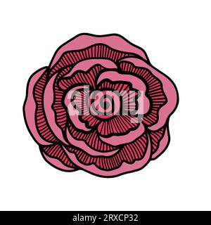 Rose flower head, doodle hand drawn elements for design of card or ...