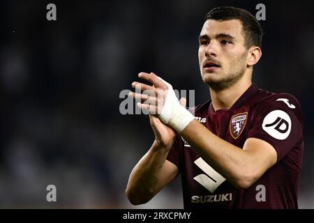 Perr Schuurs of Torino FC seen in action during Serie A 2023/24 football  match between Torino FC and AS Roma at Stadio Olimpico Grande Torino.  (Final scores; Torino 1