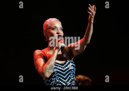 The singer Mariza (Marisa dos Reis Nunes)  performs during the Fado festival at the Teatro Real in Madrid, September 24, 2023, Spain Stock Photo