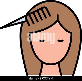 Combing hair, distribution of dye through hair simple vector sign. Hair color icon, beauty and hairstyle, hair brush sign, vector graphics, linear pic Stock Vector