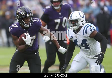 Baltimore, MD, USA. 24th Sep, 2023. Baltimore Ravens RB Kenyan Drake (37) in action against the Indianapolis Colts at M&T Bank Stadium in Baltimore, MD. Photo/ Mike Buscher/Cal Sport Media/Alamy Live News Stock Photo