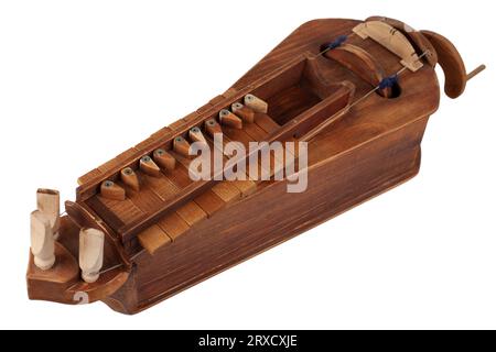 The Hurdy-gurdy, stringed musical instrument. Isolated on white background. Stock Photo