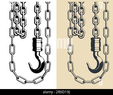Stylized vector illustration of chains and crane hook close up Stock Vector