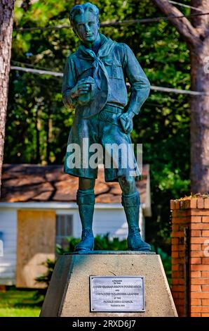 A Boy Scout statue, known as “The Ideal Scout” and created by sculptor R. Tait McKenzie, stands at The Boy Scouts of America office in Mobile, Alabama. Stock Photo