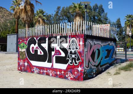 Palm Springs, California, USA. 24th Sep, 2023. The Grafitti Yard in downtown Palm Springs. Commissioned in 2019 by the Palm Springs Public Arts Commission in 2019. (Credit Image: © Ian L. Sitren/ZUMA Press Wire) EDITORIAL USAGE ONLY! Not for Commercial USAGE! Stock Photo