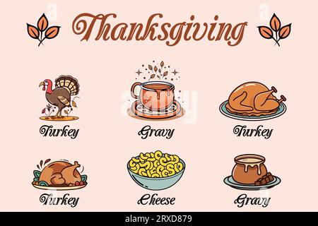Thanksgiving Vector Elements, Turkey, Gravy, And Cheese Vector isolated illustration Stock Vector