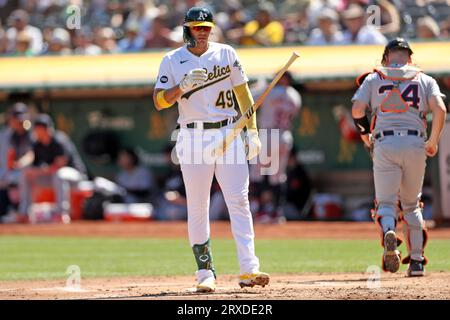 Oakland Athletics' JJ Bleday during a baseball game against the Houston  Astros in Oakland, Calif., Sunday, May 28, 2023. (AP Photo/Jeff Chiu Stock  Photo - Alamy