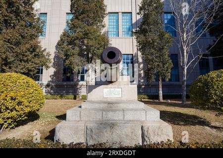 Beijing China, January 24, 2023: Ancient Iron Cannon, Military Museum of the Chinese People's Revolution, Beijing. Stock Photo