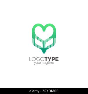 Love Leaf Logo Design. Heart Nature Logo. Love Herbal Logo Stock Vector