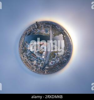 Yekaterinburg city with Buildings of Regional Government and Parliament, Dramatic Theatre, Iset Tower, Yeltsin Center, Aerial summer View. Little plan Stock Photo