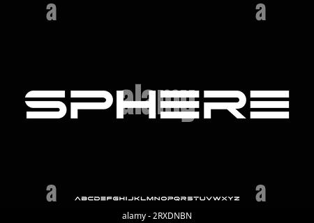 Modern wide geometric alphabet display font vector. Futuristic typography style Stock Vector