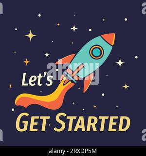 retro space ship vector. rocket illustration design in outer space universe with stars as background Stock Vector
