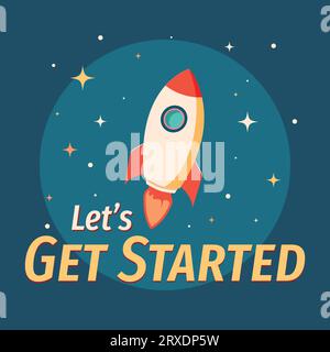 retro space ship vector. rocket illustration design in outer space universe with stars as background Stock Vector