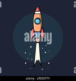 vector illustration of rocket in space, spaceship hand drawn flat design style with stars as background Stock Vector