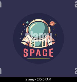 astronaut emblem logo in outer space isolated dark background Stock Vector