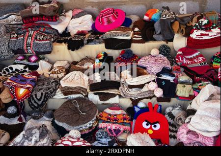Made in Peru hats with traditional design Stock Photo