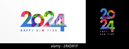 2024 Happy New Year colorful drops typography logo design concept. Colored truncated number illustration. Creative Xmas greeting vector and new year Stock Vector