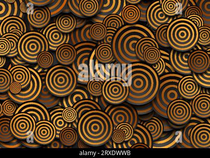 Black circles with golden rings abstract geometric background. Vector technology design Stock Vector