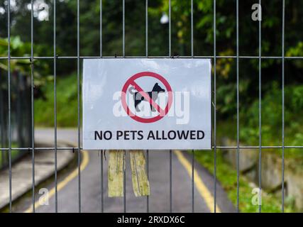 No pets allowed sign in the park in Malaysia Stock Photo