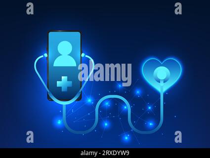 Medical technology and smartphones A mobile phone with a Stethoscope to listen to the heart represents an innovative medical device that has been deve Stock Vector