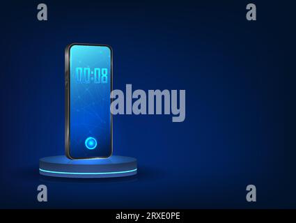 Smartphone technology The mobile phone placed on the podium represents the development of mobile technology to be more responsive to users and increas Stock Vector