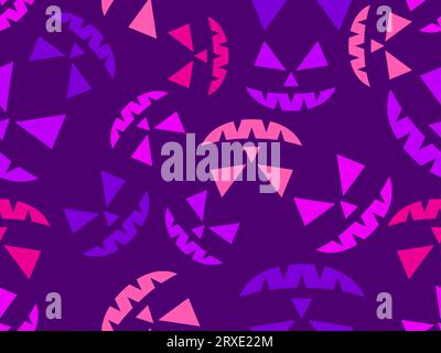 Halloween seamless pattern with scary faces. Colorful pumpkin faces carved for Halloween. Happy Halloween October 31st, Jack-O-Lantern. Design for wal Stock Vector