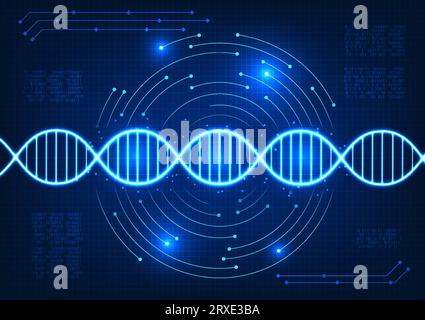 DNA medical technology lies within the interconnected technology cycle. Modern medicine uses DNA data analysis technology to research and find new med Stock Vector