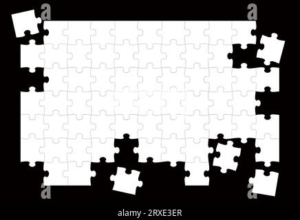 White Jigsaw Puzzle Blank Background Template Isolated On A Black Background. Vector Illustration. Stock Vector
