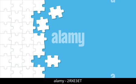 White Jigsaw Puzzle Frame And Background Template On A Blue Background. Vector Illustration. Stock Vector