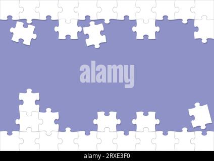 White Jigsaw Puzzle Frame And Background Template On A Blue Background. Vector Illustration. Stock Vector