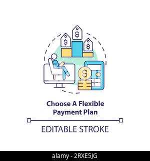 2D choose a flexible payment plan linear icon concept Stock Vector
