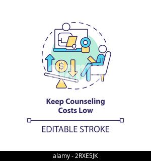 2D keep counseling costs low copy linear icon concept Stock Vector