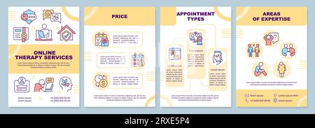 2D brochure with online therapy linear icons Stock Vector