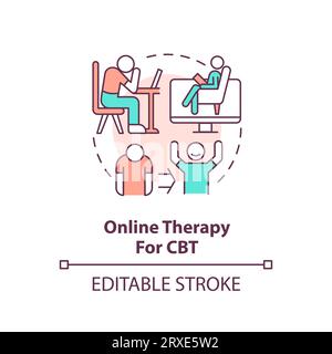 2D customizable online therapy for CBT line icon concept Stock Vector