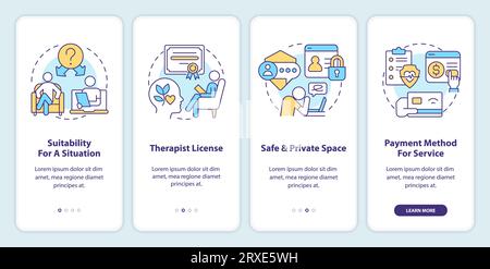 Walkthrough online therapy with colorful icons concept Stock Vector