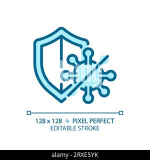 2D customizable thin line blue virus with shield icon Stock Vector