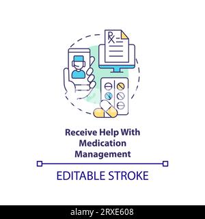 2D receive help with medication management icon concept Stock Vector