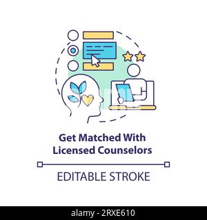2D get matched with licensed counselors linear icon concept Stock Vector