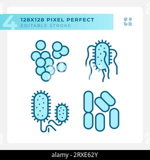2D pixel perfect blue bacteria icons Stock Vector