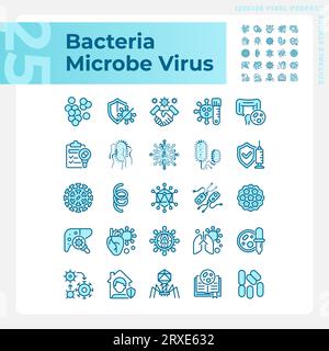 2D customizable blue bacteria icons set Stock Vector