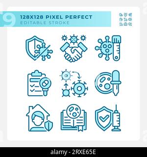 Pixel perfect blue bacteria icons collection Stock Vector