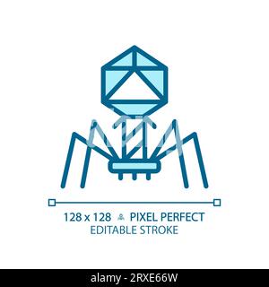 2D customizable thin line blue bacteriophage icon Stock Vector