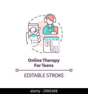 2D online therapy for teens thin line icon concept Stock Vector