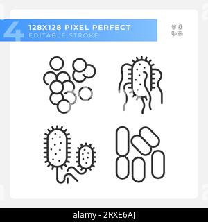 2D pixel perfect black bacteria icons Stock Vector