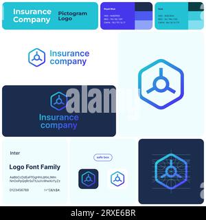 2D insurance company branding template with safe box logo Stock Vector