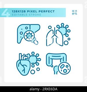 Pixel perfect blue bacteria icons set Stock Vector